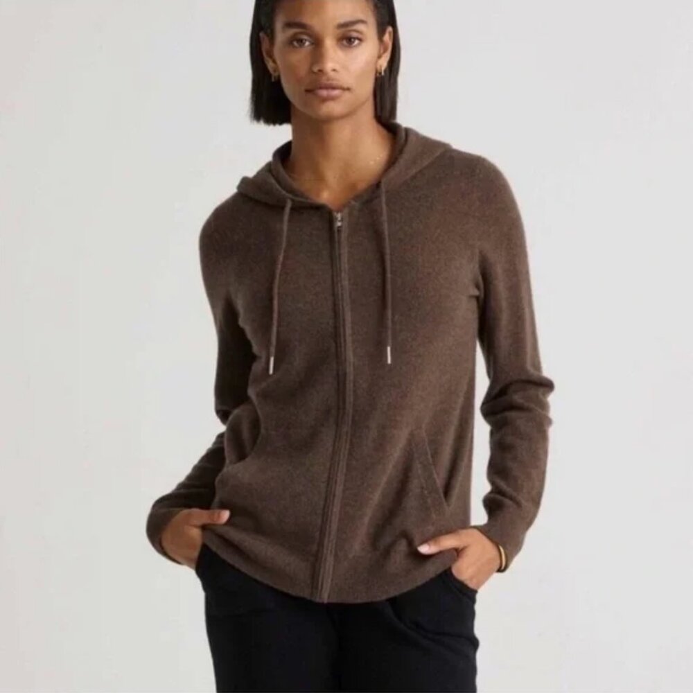 Quince Mongolian Cashmere Full-Zip Hoodie Brown Size Large